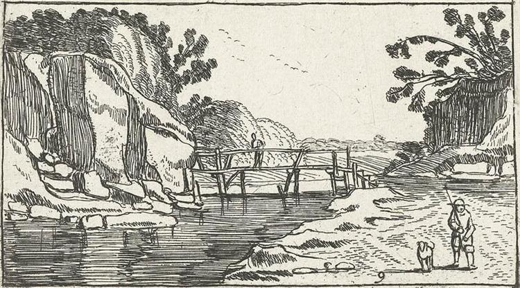 Rocky Landscape with road along river, c.1614 - Эсайас ван де Вельде