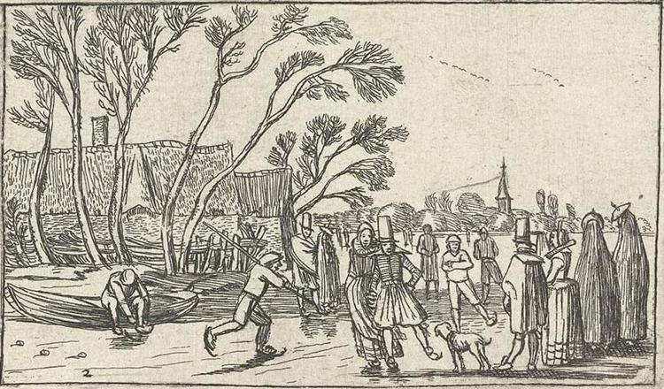 Skaters on the ice at a farm, c.1614 - Esaias van de Velde