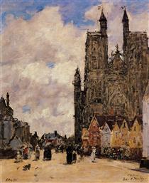 Abbeville, Street and the Church of Saint-Folfran - Eugene Boudin