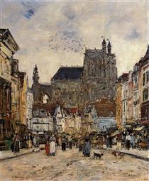 Abbeville, Street and the Church of Saint-Vulfran - Eugene Boudin