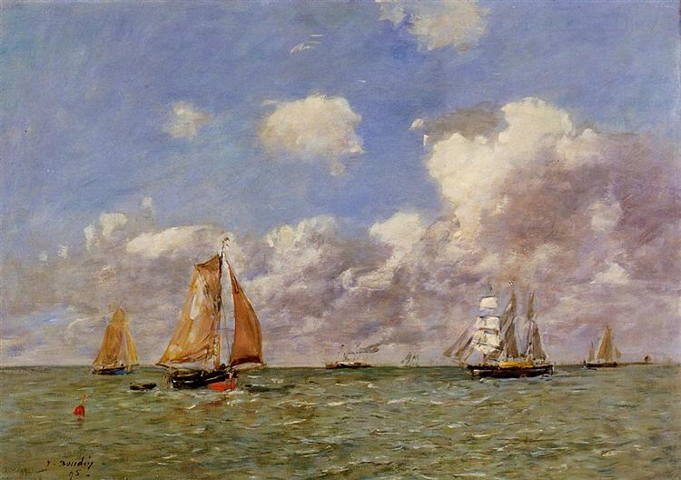 Fishing Boats at Sea, 1895 - Эжен Буден