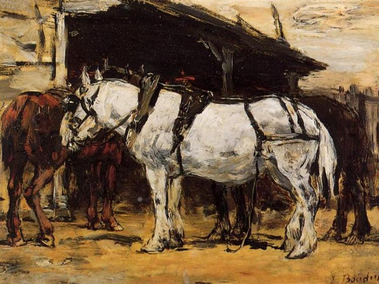 Harnessed Horses, c.1890 - Эжен Буден