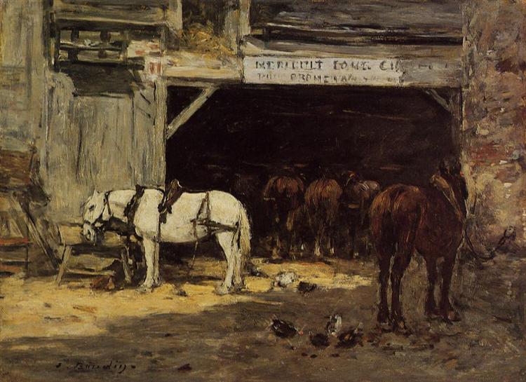 Horses for Hire in a Yard, c.1887 - Eugène Boudin