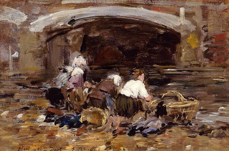Laundresses near a Bridge, c.1887 - Эжен Буден