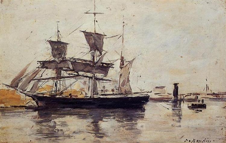 Three Masted Ship at Dock, c.1883 - 歐仁·布丹