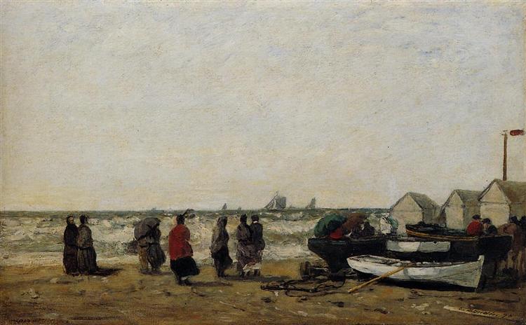 Women on the Beach, Rough Seas, 1870 - Эжен Буден
