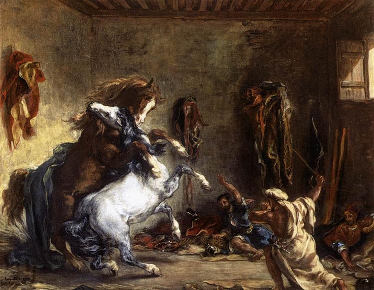 Arab Horses Fighting in a Stable, 1860 - Eugene Delacroix