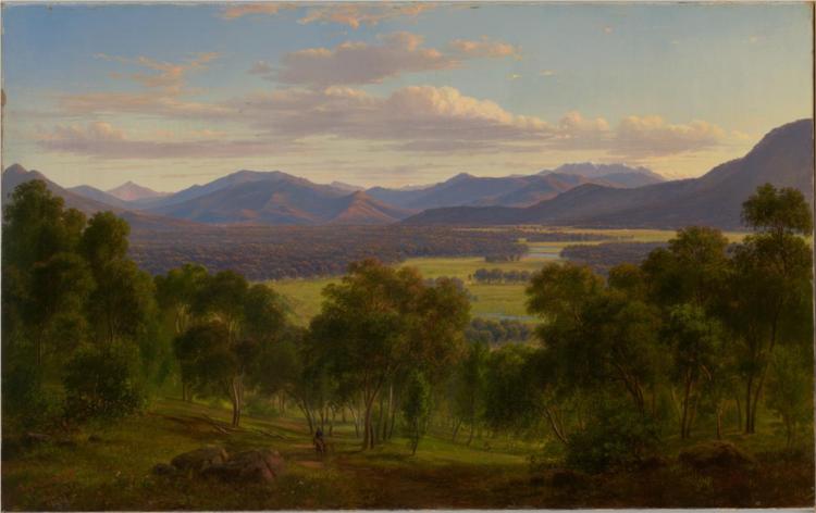 Spring in the valley of the Mitta Mitta with the Bogong Ranges in the distance, 1863 - Ойген фон Герард