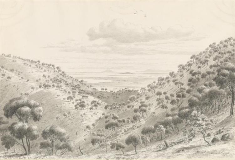 View to the Pyrenees from the crater of Mt Elephant, 1858 - Ойген фон Герард
