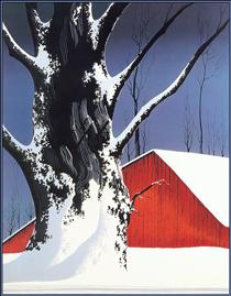Red Barn and Tree Snow - Eyvind Earle