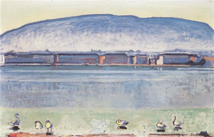 Lake Geneva with six swans, 1914 - Фердинанд Ходлер