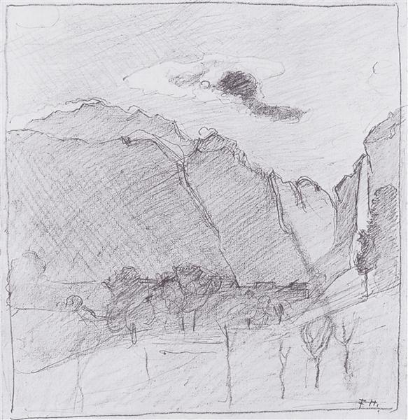 Lauterbrunnen Valley and dust stream in the moonlight, 1894 - Фердинанд Ходлер
