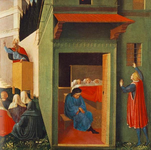История Св. Николая: Предоставление приданого трем бедным девушкам, 1447 - 1448 - Фра Анджелико