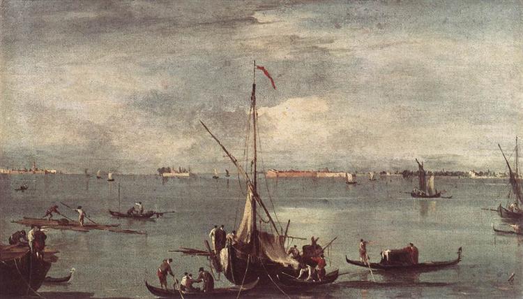 The Lagoon with Boats, Gondolas, and Rafts, 1758 - Франческо Гварди