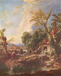 Landscape with the brother Lucas - François Boucher