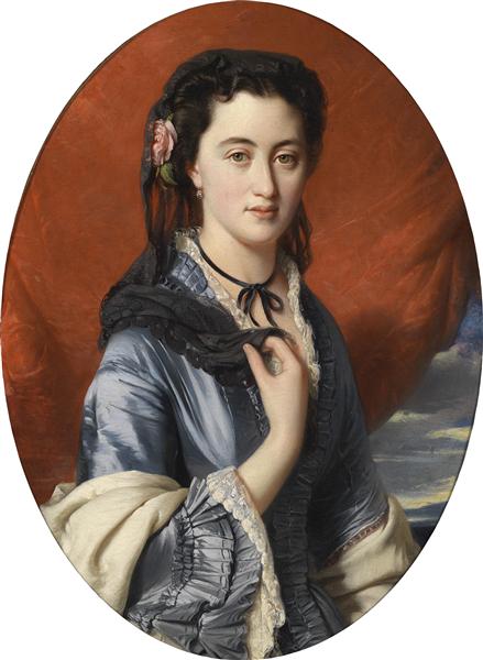 Portrait of a lady with roses in her hair, (Countess Pushkina) - Франц Ксавер Винтерхальтер