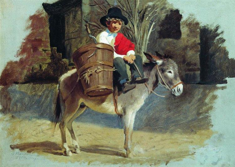 A boy on a donkey, 1855 - Фёдор Бронников