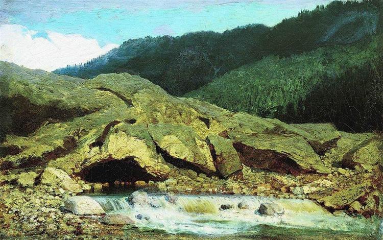 Пейзаж со скалой и ручьем, 1867 - Фёдор Васильев