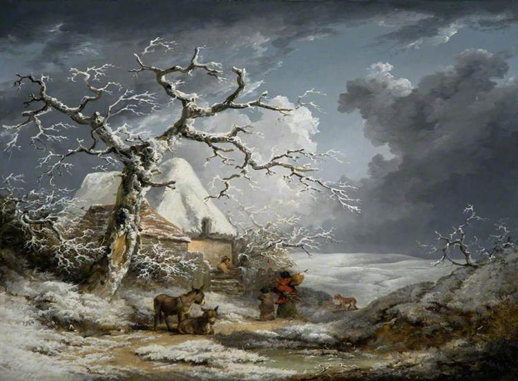 Winter Landscape with Peasants and Donkeys - Джордж Морланд