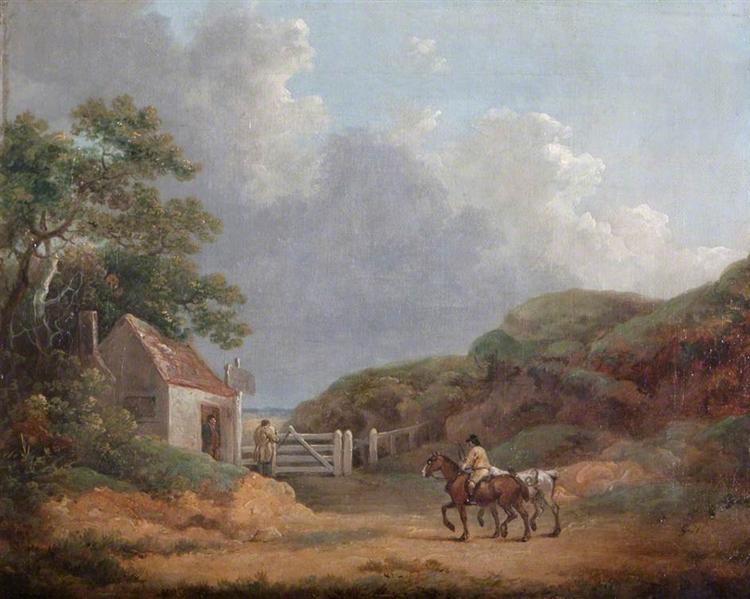 Wooded Landscape with a Toll Gate - George Morland