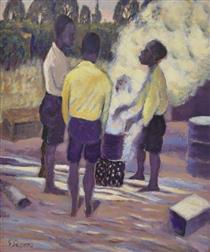 BOYS AROUND A BRAZIER, EASTWOOD - Gerard Sekoto