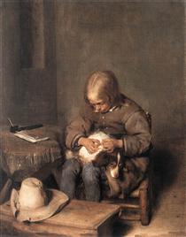 The Flea-Catcher (Boy with his Dog) - Gerard ter Borch