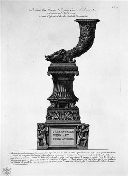 Ancient monument topped by Cornucopia`s head Boar in the Vineyard Cenci Capo di Bove - Giovanni Battista Piranesi