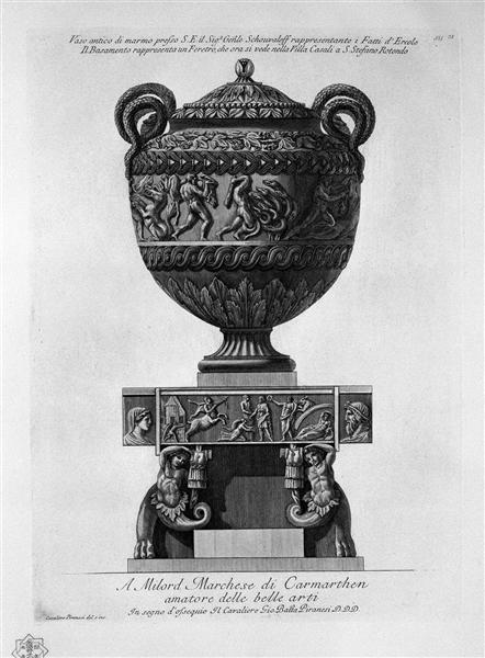 Antique vase of marble representing the feats of Hercules, with the base representing a coffin - Джованни Баттиста Пиранези