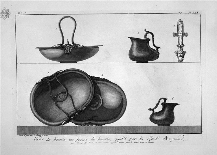 Bronze vases shaped bag (Arytena), found in Pompeii - Giovanni Battista Piranesi