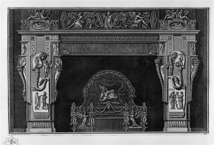 Fireplace: frieze with ribbing and scrapers, and a Greek, a rich interior wing - Джованні Баттіста Піранезі