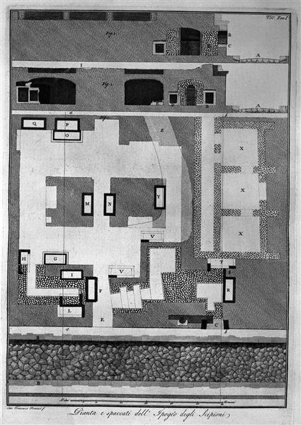 Plan and sections of the Hypogeum of the Scipios - 皮拉奈奇