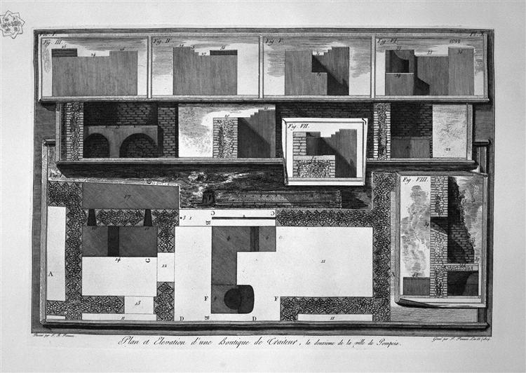 Plans of elevations and sections of Thermopolium - 皮拉奈奇