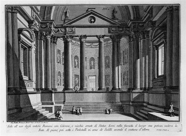 Room use of the ancient Romans with columns and niches adorned with statues - Giovanni Battista Piranesi