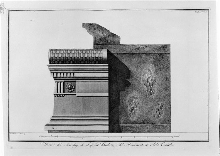 Side of the Sarcophagus of Scipio Barbato and the monument of Cornelia Hall - Giovanni Battista Piranesi