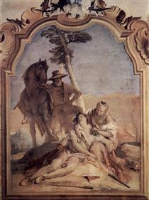 Angelica, accompanied by a shepherd who cares Medorus with herbs - Giovanni Battista Tiepolo
