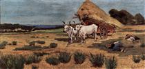 A break in Maremma with a farmer and a team of oxen - Джованні Фатторі