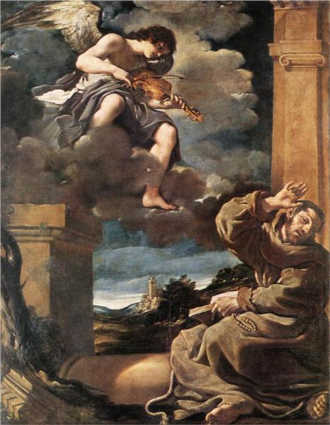 St Francis with an Angel Playing Violin - Giovanni Francesco Barbieri