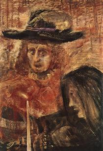 Man with Hat and Woman with Black Scarf - Lajos Gulacsy