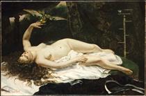 Mujer con loro - Gustave Courbet