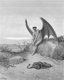 Him, fast sleeping, soon he found In labyrinth of many a round, self-rolled - Gustave Dore