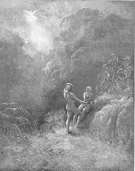 So parted they  the Angel up to heaven From the thick shade, and Adam to his bower - Gustave Dore