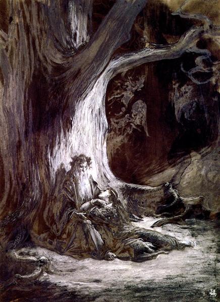 Vivien and Merlin - Gustave Doré