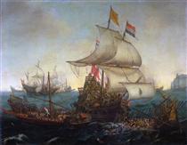 Navires hollandais éperonnant des galères espagnoles au large de la côte anglaise, le 3 octobre 1602 - Hendrick Cornelisz Vroom