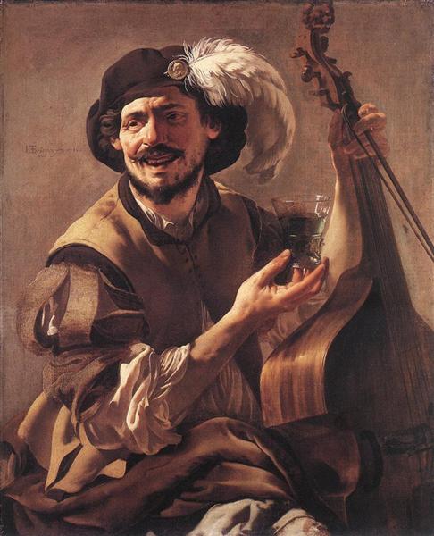 A Laughing Bravo with a Bass Viol and a Glass, 1625 - Хендрік Тербрюгген