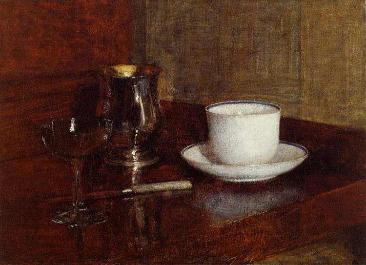 Still Life Glass, Silver Goblet and Cup of Champagn, 1871 - 方丹‧拉圖爾