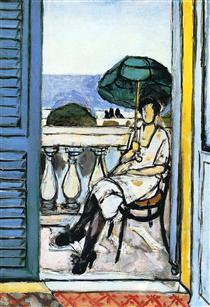 Жінка з зеленою парасолькою на балконі - Анрі Матісс