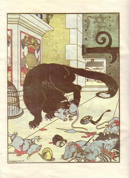 Illustration for the book 'How mice buried the cat' by Zhukovsky, 1910 - Gueorgui Narbout