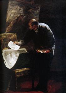 Painter dividing into sheets a paperboard of drawing - Honoré Daumier