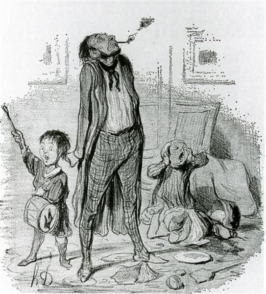 Поэт сочиняет классическую эклогу о тихой деревенской жизни, 1840 - Оноре Домье