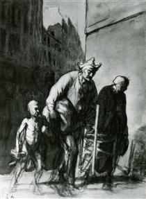 The Displacement of the Travelling Acrobats - Honore Daumier